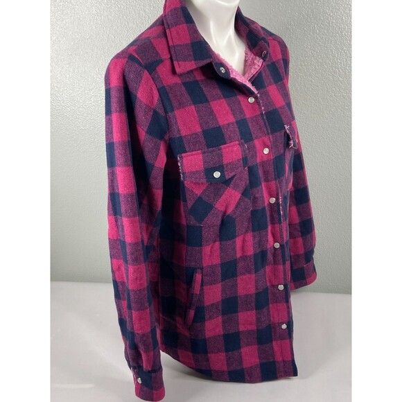 Blu Ivy Women Small Red Buffalo Plaid Jacket Pink Sherpa Lined Heavy NWT - Picture 3 of 9